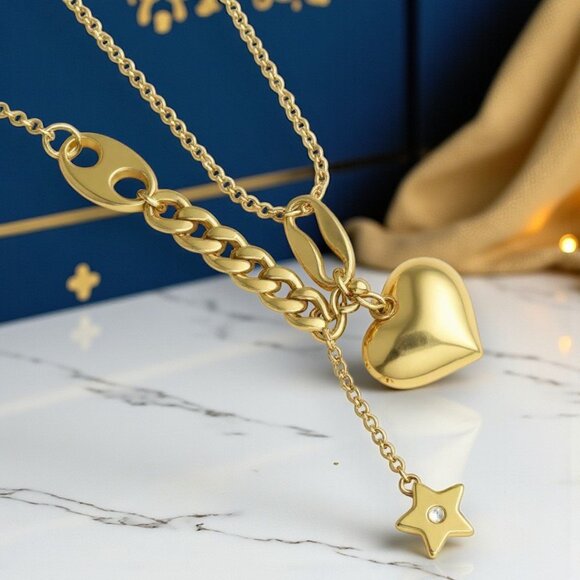 🆕18K Gold Plated Stainless Steel Heart Star Pendant Layered Dainty Necklace - Picture 8 of 10